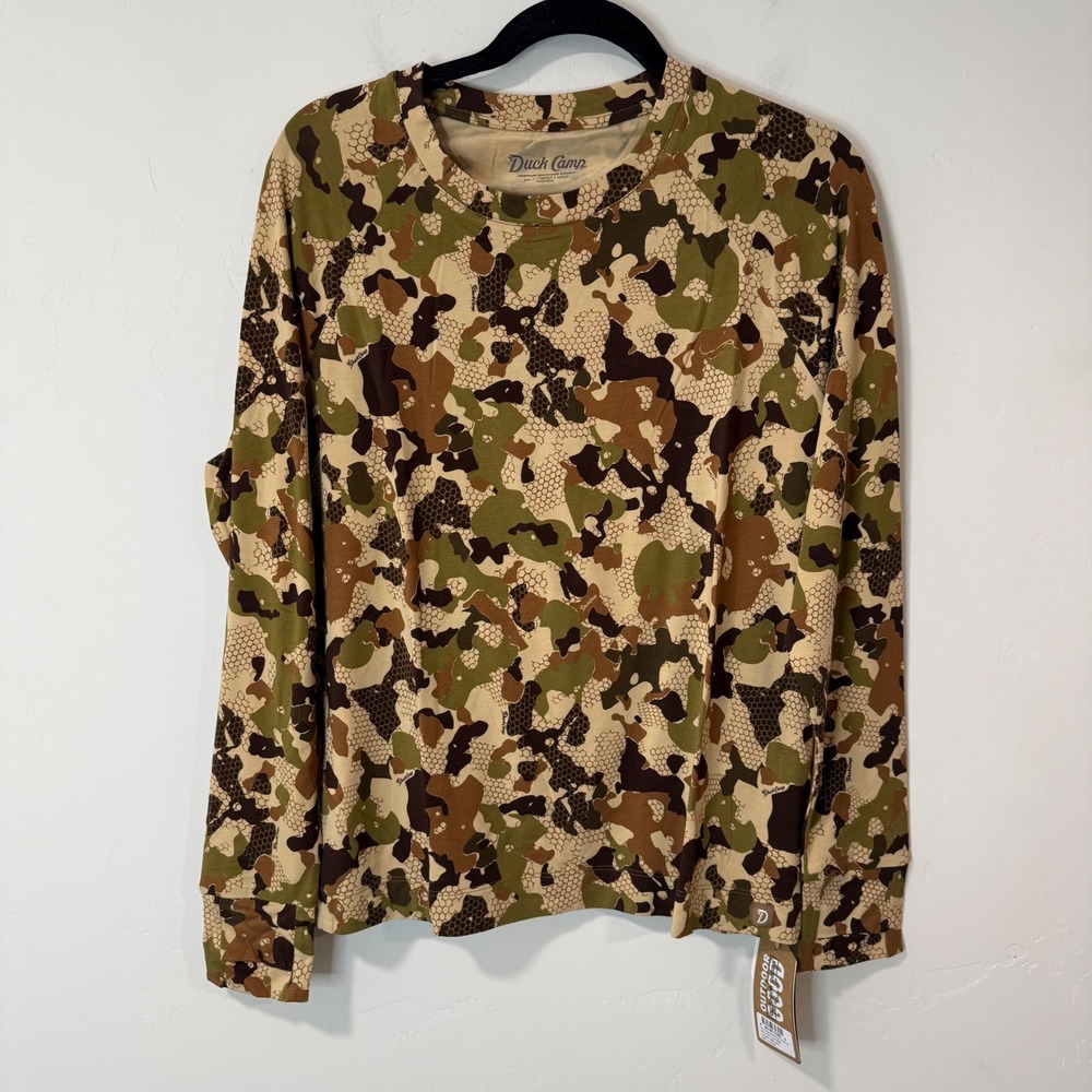 Duck Camp Womens Original Bamboo Crew XL Wetland NWT Camo Long Sleeve Tee